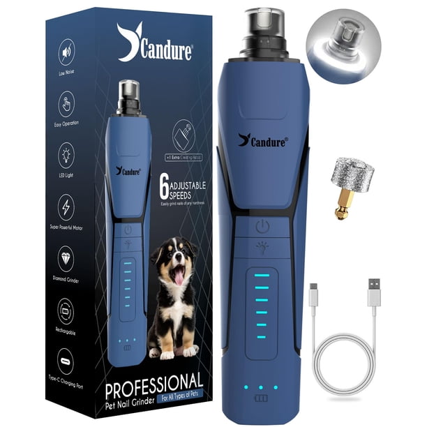 Lima eléctrica para uñas de perro Candure, hasta 6 velocidades, para perros y gatos, azul