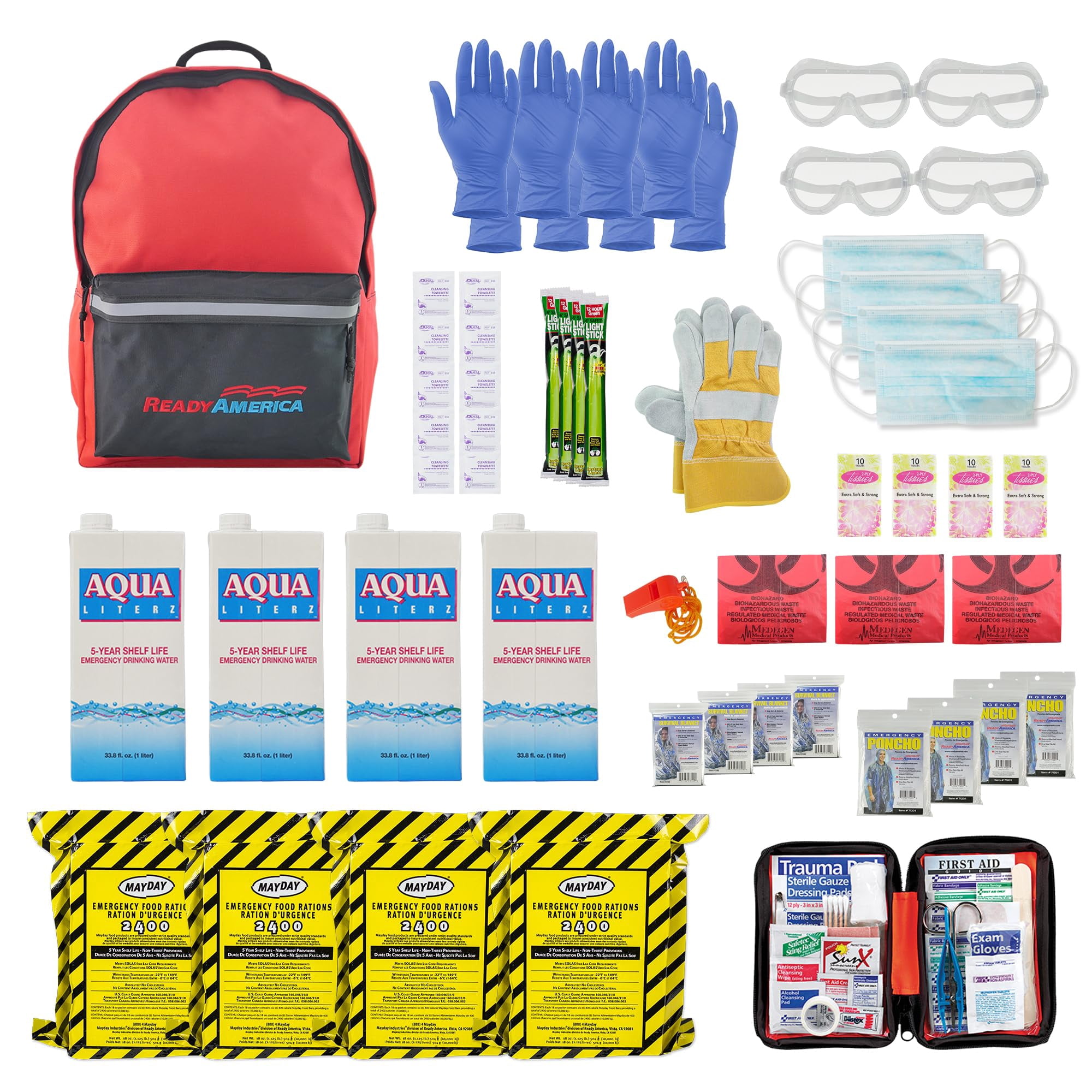 Kit De Emergencia Ready America 70380, Mochila Para 4 Personas, 72 Horas