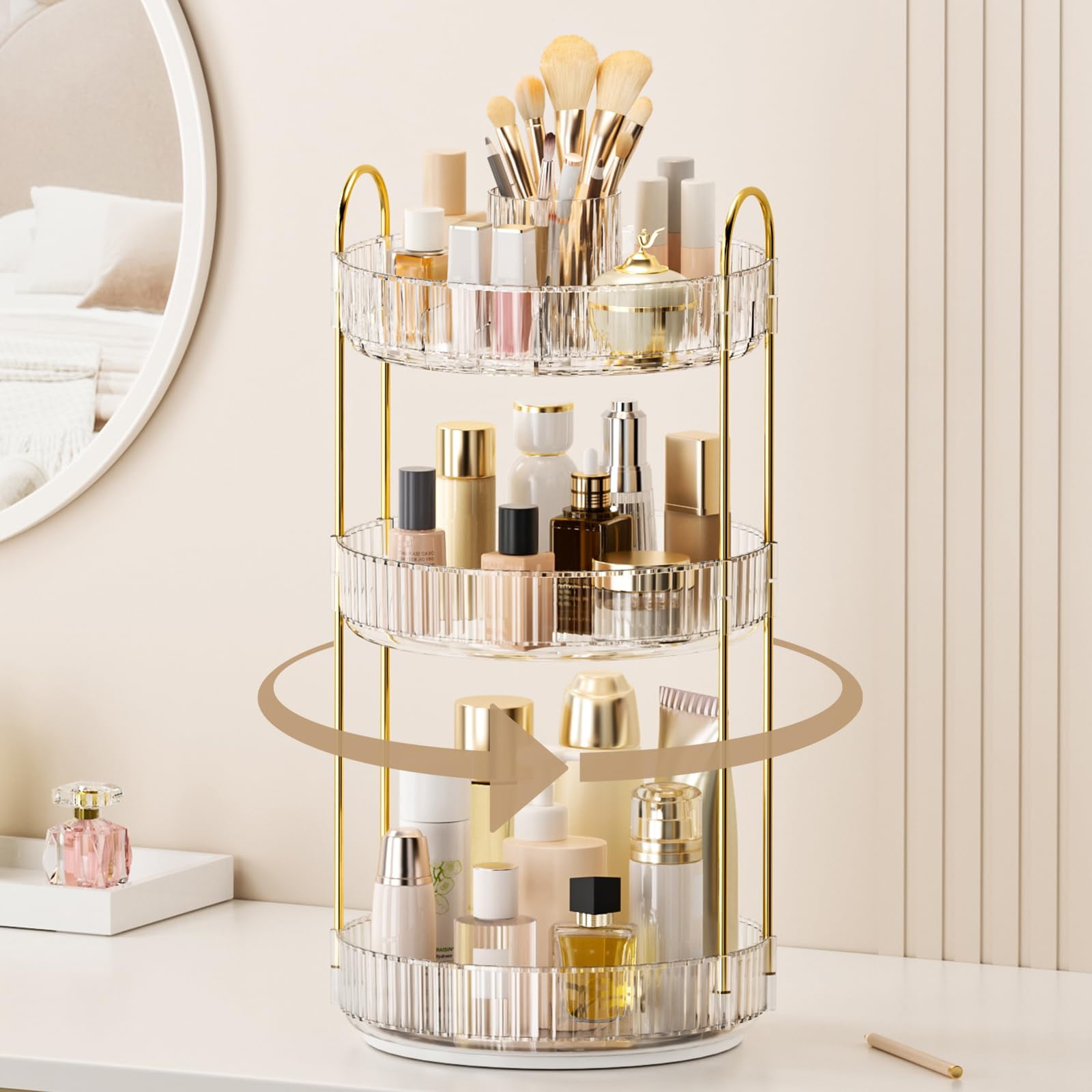 Organizador De Maquillaje Befsop, Giratorio 360°, 3 Niveles, Pet Transparente