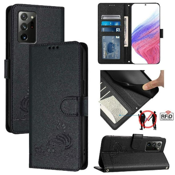 Funda tipo cartera FOXDOCK para Samsung Galaxy note 20 con soporte, ranuras, RFID, diseño de gato