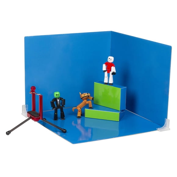 Estudio de animación Toy StikBot con mascota, caballo, soporte para teléfono y telón de fondo