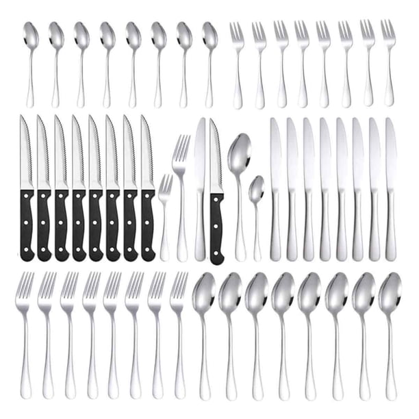 Juego de vajilla de acero inoxidable de 48 piezas, cuchillo para carne estilo occidental para 8 personas, tenedor, cuchara en caja de regalo