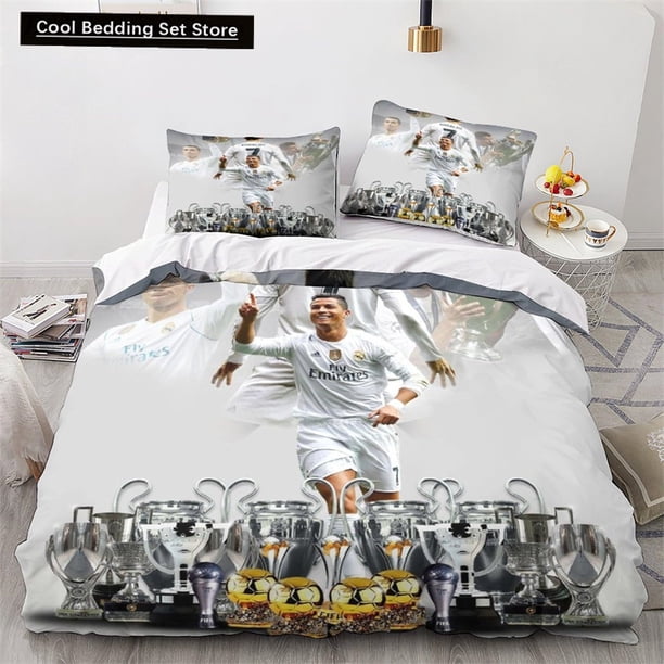 2/3 Pcs Duvet Cover Set Ronaldo Idol Football Star Printed Quilt Cover for Teens Kids Boys Girls Soft Bed Cover with Zipper Bed Sheets