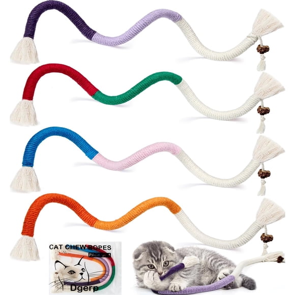 Cat Chew Ropes, 4 piezas, juguetes masticables seguros para gatos de interior