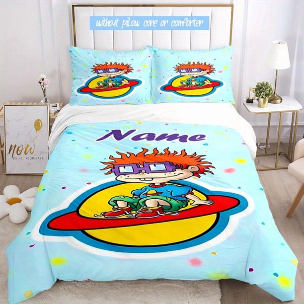 3pcs Custom Name Cartoon Rugrats Bedding Set Duvet Cover Closure Includes 1 Duvet Cover & 2 Pillowcases for All Seasons Bedroom Decor