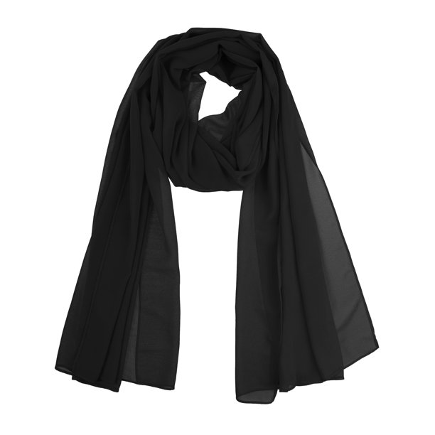 INSPIRE CHIC Bufanda de Chiffon Sólido para Mujeres Regreso a Clases Ligera Suave Transparente Larga Envoltura para la Cabeza Chal Bufandas Negro 68.9x27.6 pulgadas
