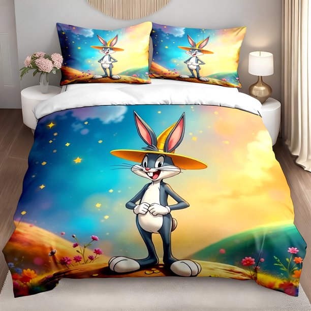 3pcs Bedding set Bedding Cushion Cover 3pcs. Print Duvet Cover Set Whimsical Cartoon Rabbit Starry Sky Pattern