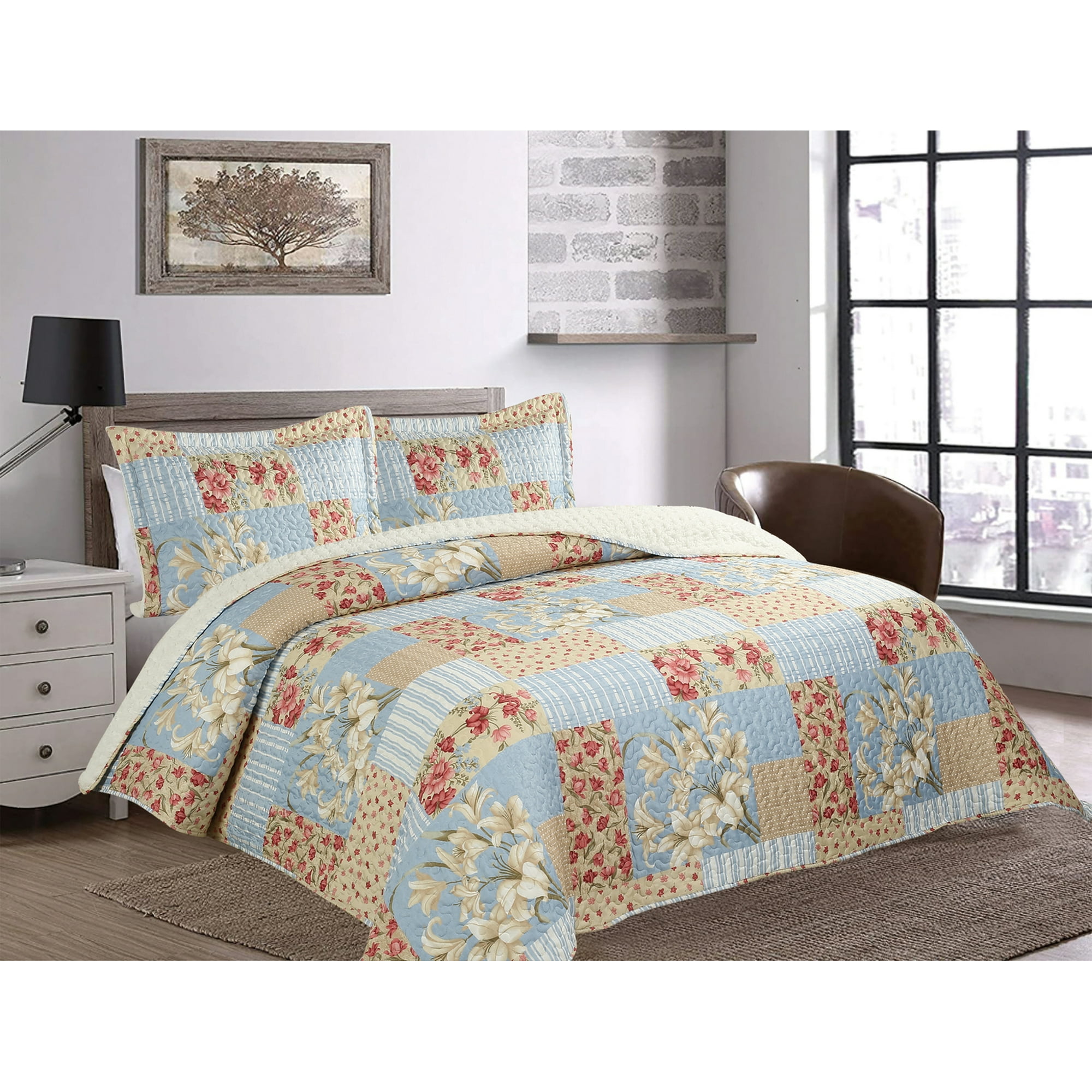 Chantilly - Quilt Patchwork Sherpa 2.0p Azul Flora