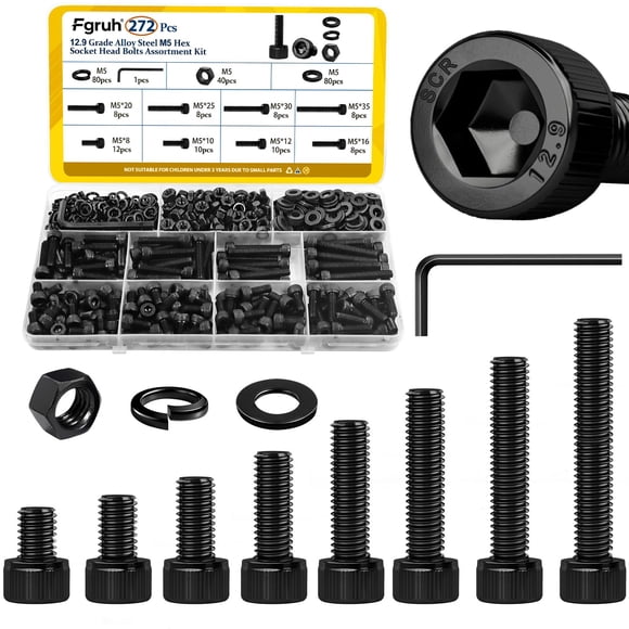 Kit de tornillos, tuercas y arandelas M5 Fgruh, 272 piezas, acero aleado