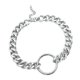 thumbnail image 2 of Collar de cadena de eslabones cubanos declarativos con círculo motero para hombre, plata para mujer, 2 of 5