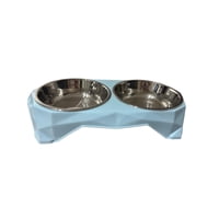 Marben Pets - Plato Para Perro Gato Doble Acero Inoxidable Anti Hormiga Azul
