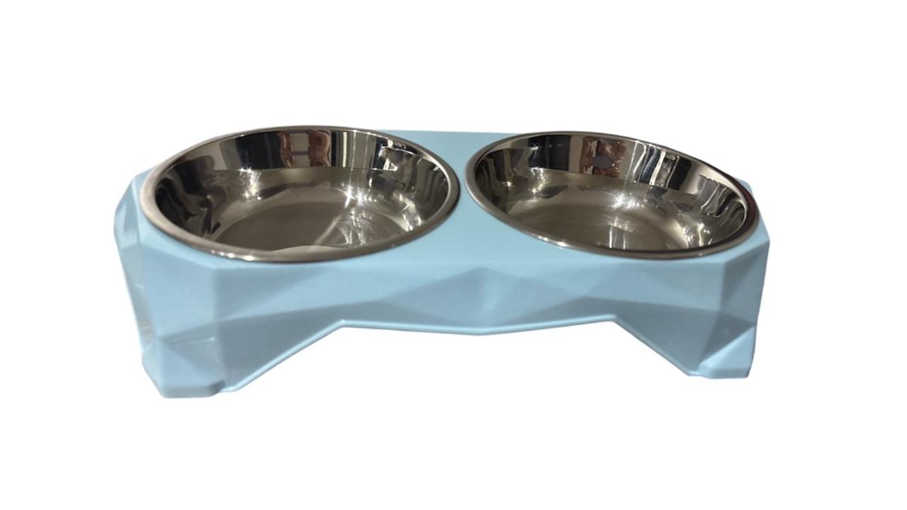 Marben Pets - Plato Para Perro Gato Doble Acero Inoxidable Anti Hormiga Azul