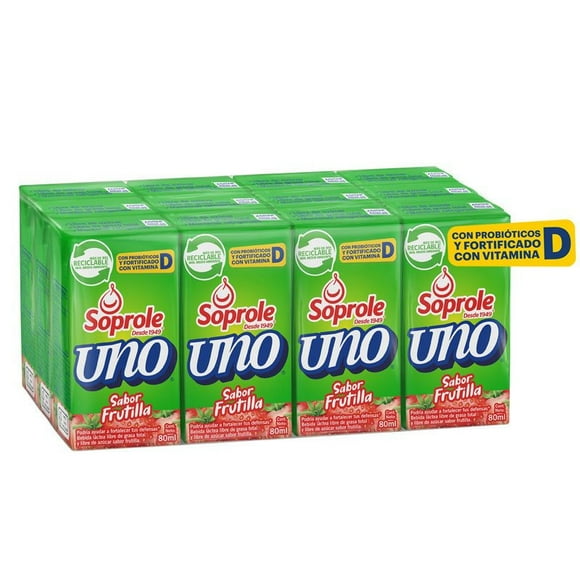 Bebida Láctea Probiótico UNO Sabor Frutilla Pack 12 Caja, 80 ml