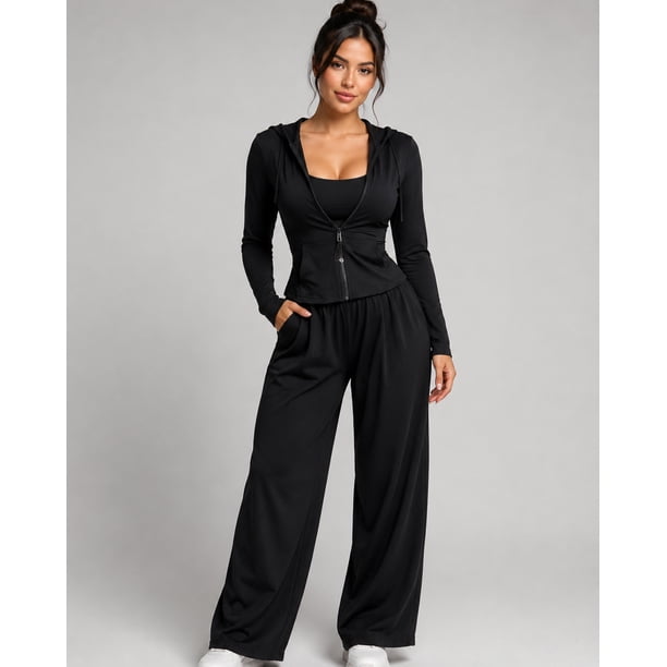 Conjunto Deportivo Mujer 3 Piezas Peto Chaqueta Y Palazzo