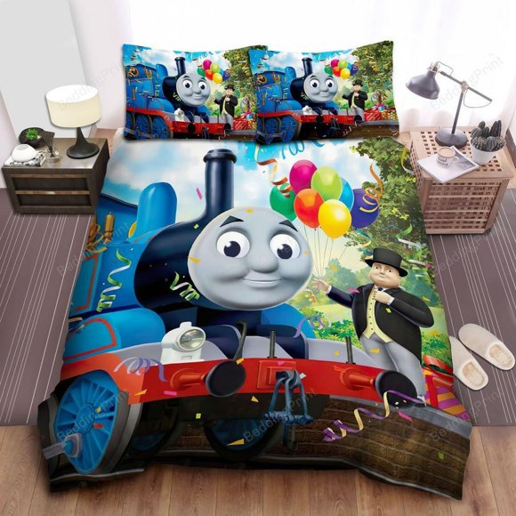 Thomas Train Man Holding Balloons Quilt Duvet Cover Set Kids Comforter Cover3-Piece Bedding Set
