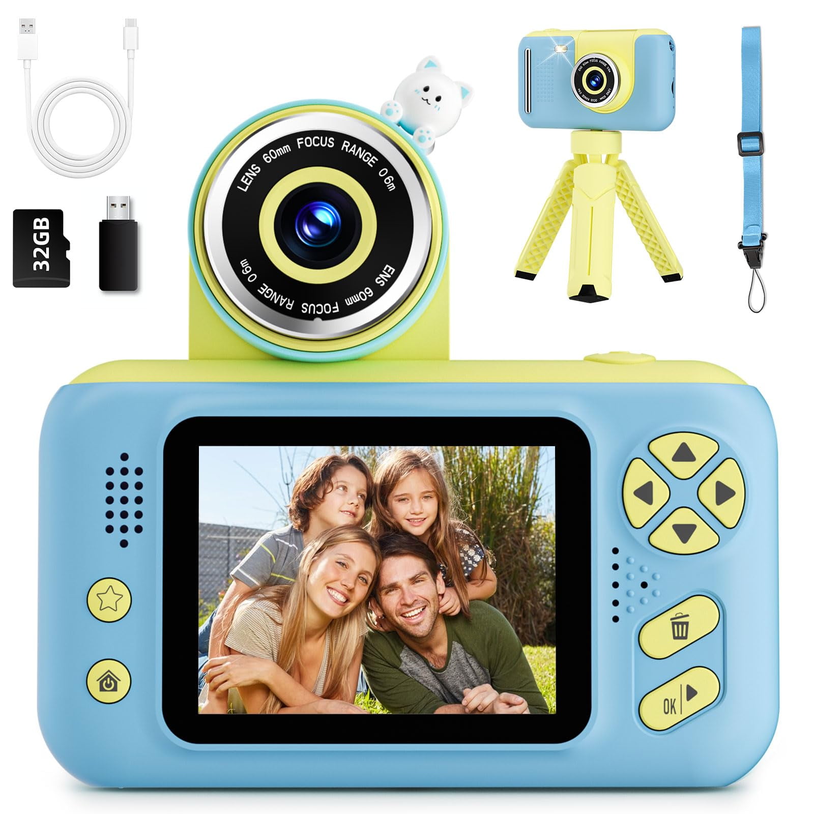 Cámara Makolle Para Niños Pequeños De 3 A 8 Años Con Tarjeta Sd De 32 Gb, Azul