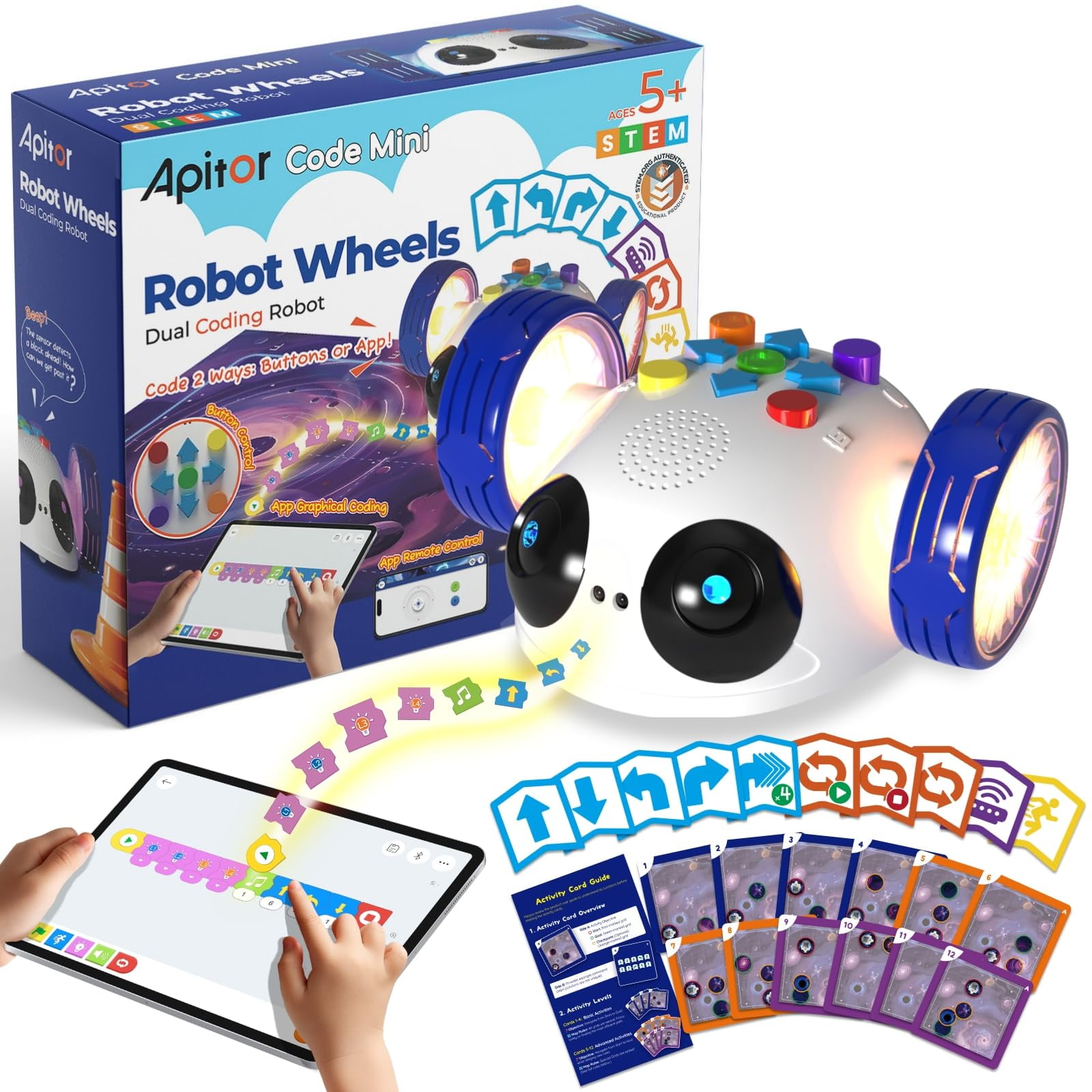 Robot Coding Toy Apitor Robot Wheels Para Niños Mayores De 5 Años Con Tarjetas Y Mapa