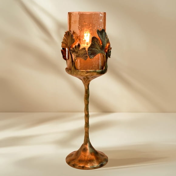 Portavelas Decozen con marco de cristal y acabado dorado