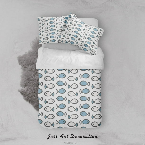 3D Abstract Fish Pattern Quilt Cover Set Ropa de Cama Set Funda Nórdica Fundas de almohada WJ
