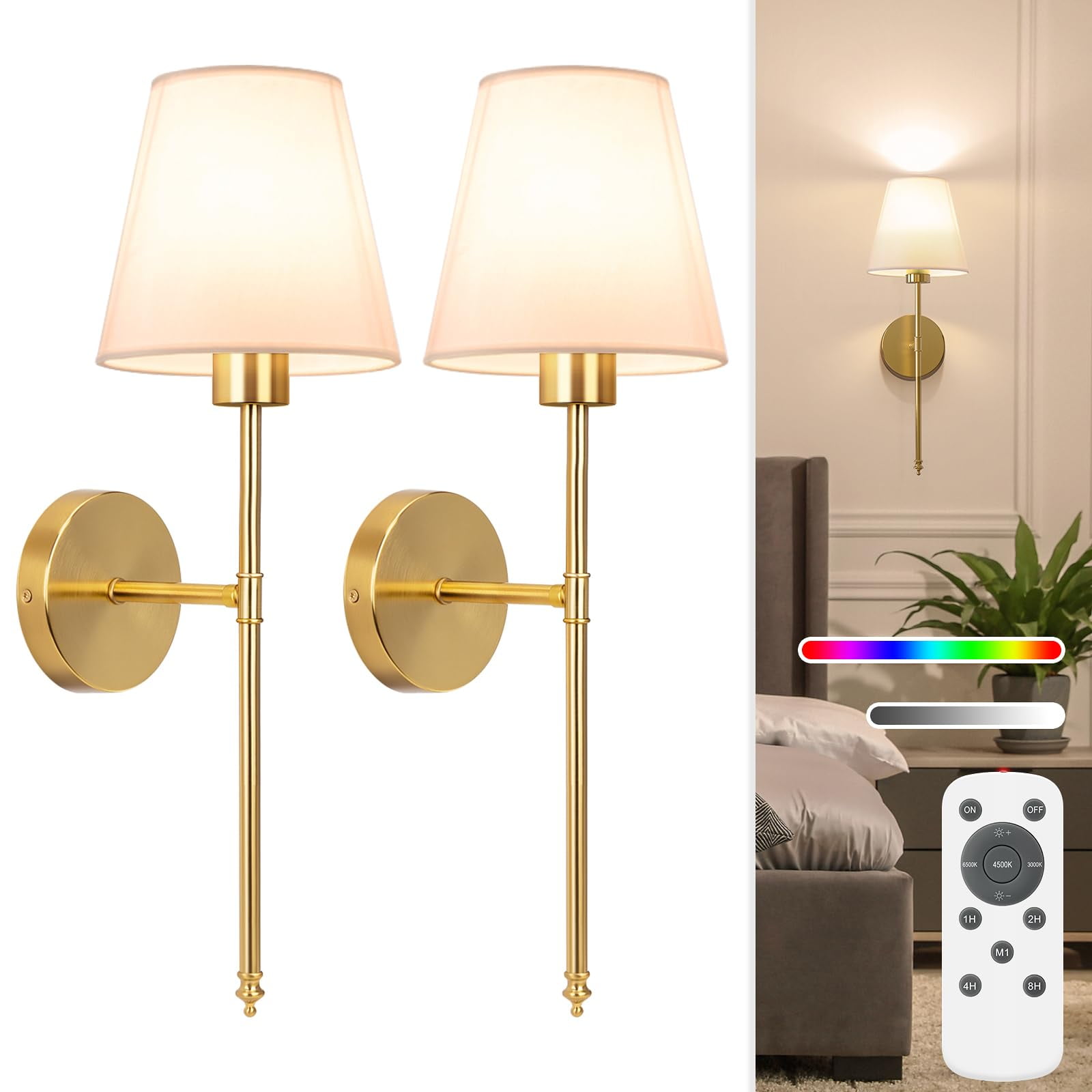 Lámpara De Pared Con Pilas Niorsun De 50,5 Cm Con Mando A Distancia Dorado