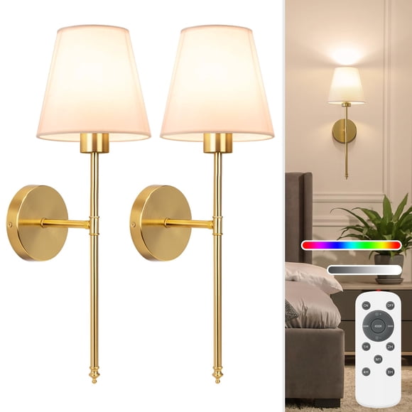 Lámpara de pared con pilas NIORSUN de 50,5 cm con mando a distancia dorado