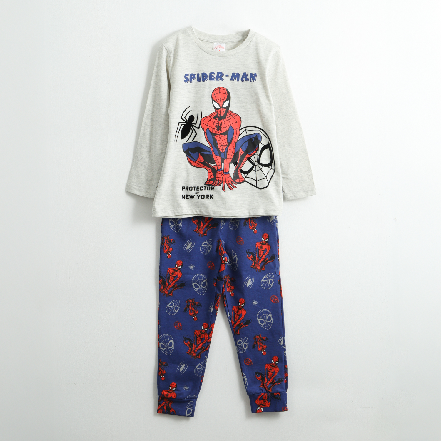Pijama Manga Larga Niño Spiderman Print Gris Marvel
