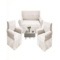 Genérico - Set De Fundas De Sofa 3+1+1 Con Diseño En Forma De Hoja Con Velo 3-1-1 Color Blanco
