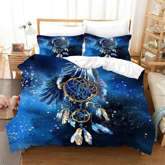 Blue Dream Catcher Quilt Duvet Cover Set Bedspread Double Pillowcase Bedding3-Piece Bedding Set
