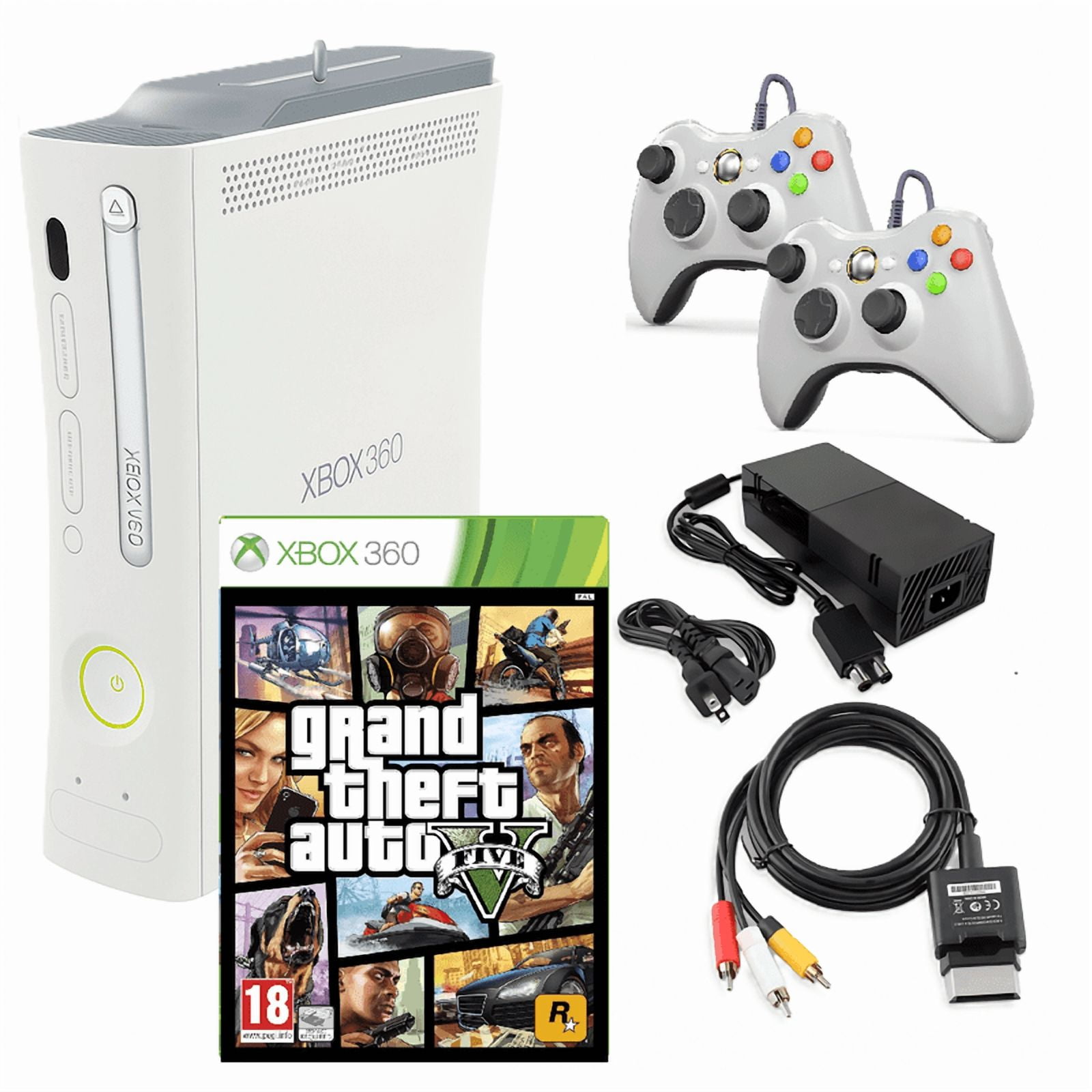Microsoft Xbox 360 Console Original White With Gta V And Two Retrofam Controllers (refurbished)