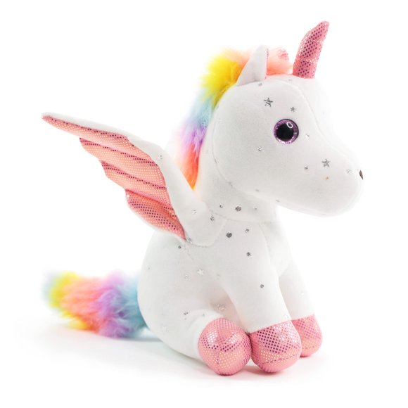Unicornio cosido con forma de animal de peluche, 20 cm, con colores del arcoíris