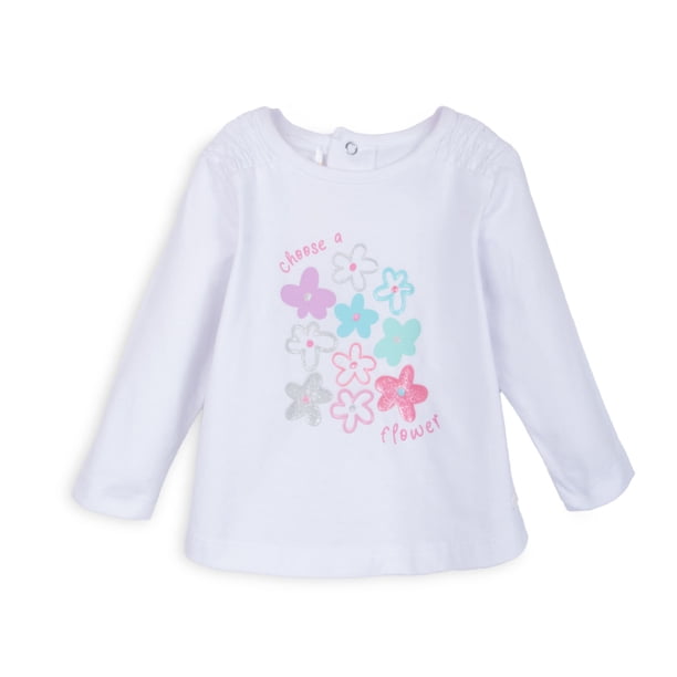 Polera Bebé Niña Manga Larga Estampado Flores Blanco Pillin