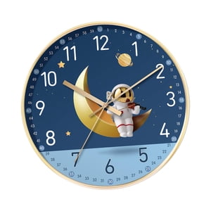 Magideal - Creativo Reloj De Pared Estilo De Viaje Reloj Redondo Analógico Sin Tictac 8 Pulgadas Para La Habitación De Los Niños, Oficina, , Astronauta Luna