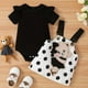 thumbnail image 1 of Cute & Stylish Baby Girls Outfit - Flutter Sleeve Onesie Romper & Polka Dot Bear Embroidery Suspender Dress Set, 1 of 5