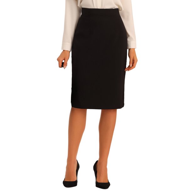 INSPIRE CHIC Falda Lápiz de Mujer Cintura Alta Dobladillo con Abertura Cremallera Invisible Falda de Trabajo 2XL Negro