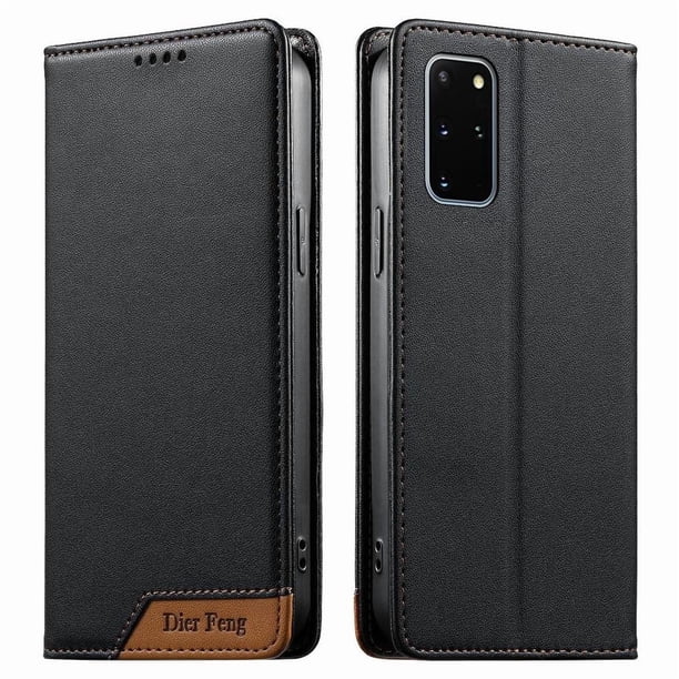 Funda Tipo Cartera de Cuero Sintético para Samsung Galaxy S20 Plus Bloqueo RFID, con Ranuras para Tarjetas y Bolsillo para Efectivo, Cierre Magnético Fuerte Negro