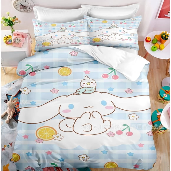 x25 Bed SheetsKawaii Hitam Beras Kartun Selimut Selimut Set Seprai Set Tempat Tidur Polyester Digital Printing Set Kamar Tidur 3-Piece Bedding Set (1 Duvet Cover + 2 Pillow Shams) nj25