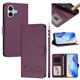 thumbnail image 1 of Funda de Cuero Tipo Billetera para Apple iPhone 16 de 6.1", con Tarjetero, Pulsera, Soporte a Prueba de Golpes con Relieve de Patrón Feliz, Funda para Teléfono, Morado, For iPhone 16, 1 of 8