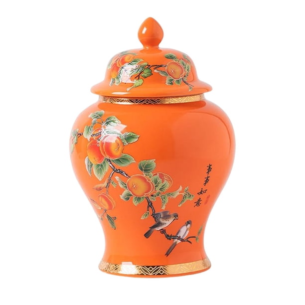 Tarro De Jengibre De Cerámica De 7 Pulgadas, Jarrón, Tapa Hermética, Tarro De Almacenamiento De Alimentos, Decoración Del Hogar, Naranja