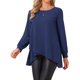 thumbnail image 4 of INSPIRE CHIC Blusas de Mujer de Altura Baja Cuello Redondo Blusa de Gasa Asimétrica Camisa Suelta Manga Larga Casual de Otoño Talla L Azul Oscuro, 4 of 6