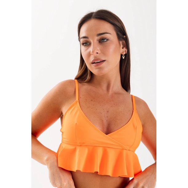 Top de Bikini Daikiri Mujer Triángulo Volados Naranjo Fluor Protección UV50+