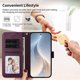 thumbnail image 4 of Funda de Cuero Tipo Billetera para Apple iPhone 16 de 6.1", con Tarjetero, Pulsera, Soporte a Prueba de Golpes con Relieve de Patrón Feliz, Funda para Teléfono, Morado, For iPhone 16, 4 of 8