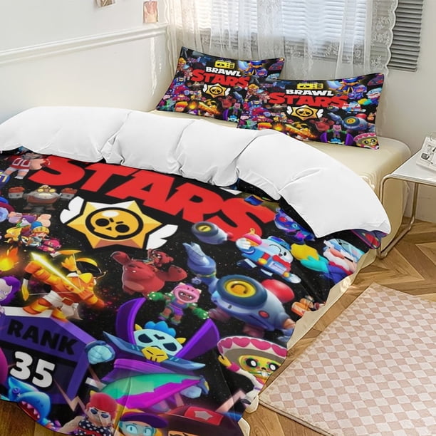 Brawl Stars Cartoon Bedding Sets Ultra Soft Skin-Friendly Duvet Cover 3 Piece, Cute Comforter Cover Bed Set for Boys Girls Kids