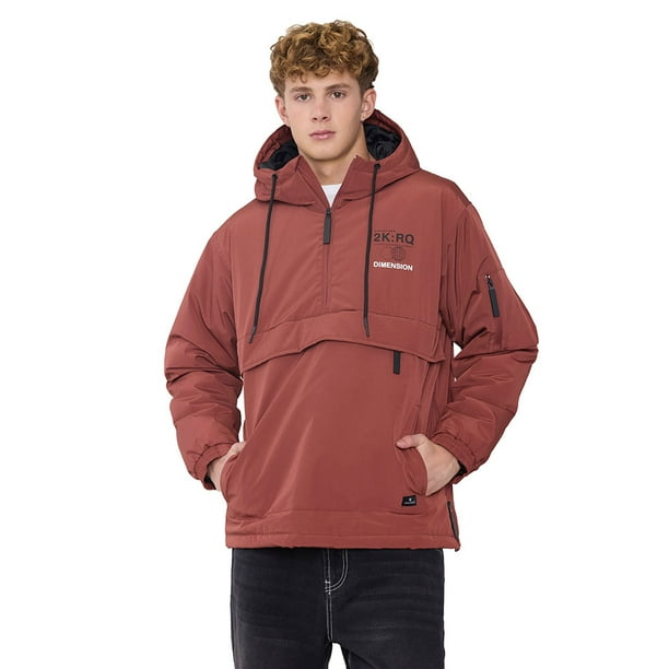 Parka Hombre Bolsillo Canguro Rojo Corona