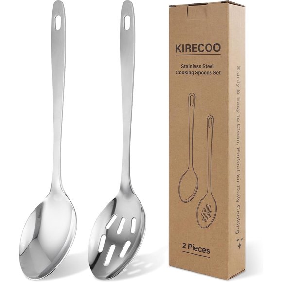 Kirecoo 2PCS Stainless Steel Serving Spoons Set, Solid Slo