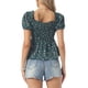 thumbnail image 3 of INSPIRE CHIC Blusa Floral para Mujer de Regreso a Clases Cuello Corazón Manga Corta Abullonada Top Peplum Fruncido Verde Oscuro M, 3 of 6