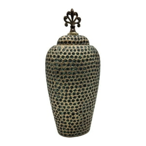 Fliperex - Jarron Florero Ceramica Diseño Envejecido Puntos Alargado Negro