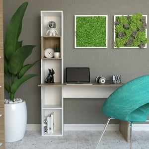 Amv Muebles - Escritorio Con Estanteria Librero Lateral Oficina