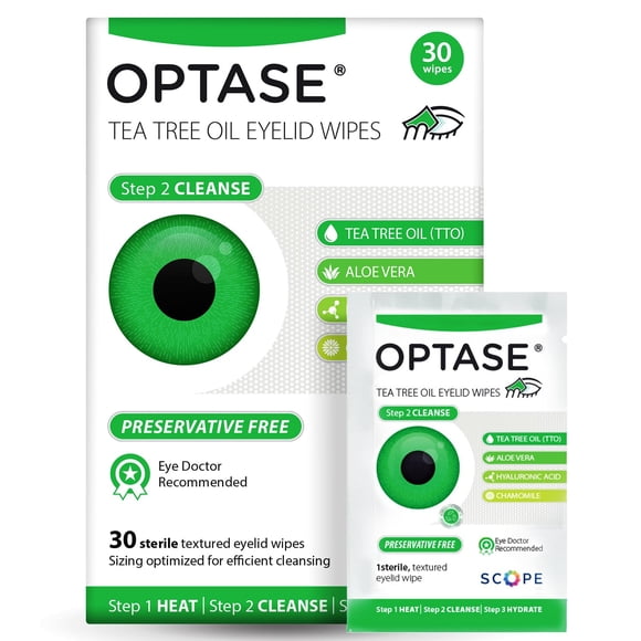 Toallitas limpiadoras de párpados Optase TTO con aceite de árbol de té, 30 unidades
