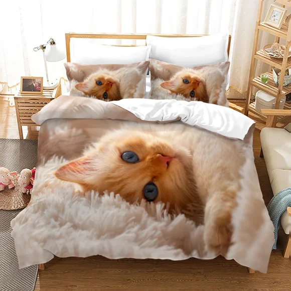 3D Funny Cute Cats Bedding Set Fashion Duvet Cover Pillowcase Bedroom Black Cat Bedspreads Colorful Bed Set For Kids Adults