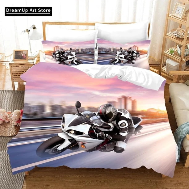 x1136 Bed Sheets Sports Motorcycling Bedding Set Cute Quilt Cover Bed Cover With Pillowcase Twin Size Boys Adult Home 3-Piece Bedding Set (1 Duvet Cover + 2 Pillow Shams) nj1136